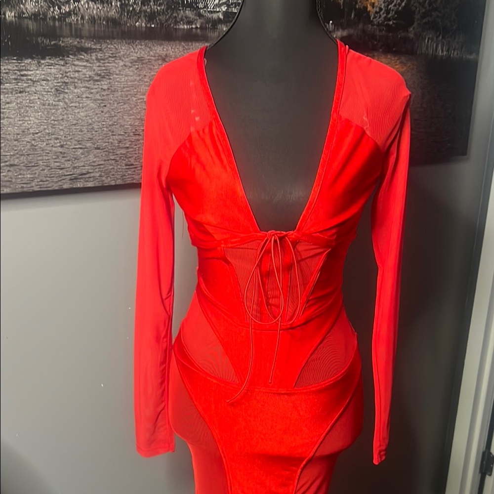 Private Label Red Long Sleeve Dress